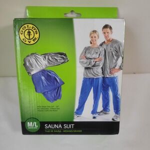 Golds Gym Sauna Suit Medium/Large 2-Piece Silver Blue Vinyl 05-401GG New